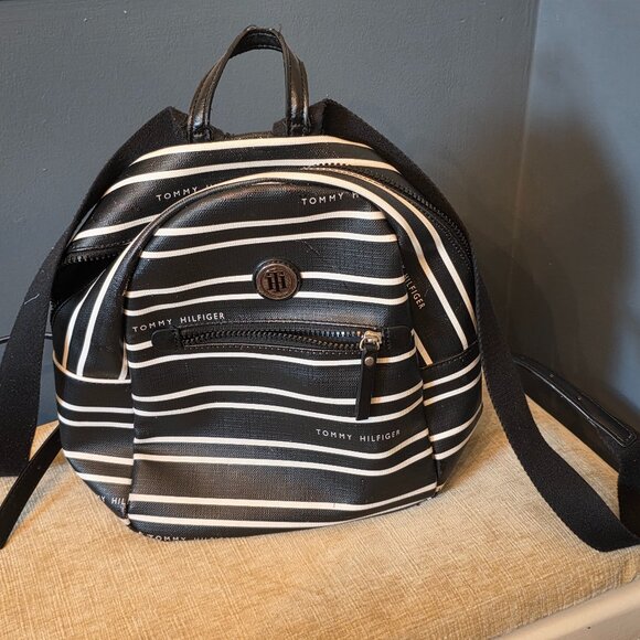 Tommy Hilfiger Black and White Striped Backpack - Picture 1 of 12